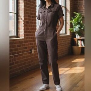 Young Fabulous and Broke Aviator Jumpsuit Overall In Chocolate Brown Sz S